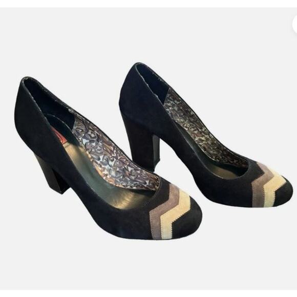 Missoni for Target Black Tan Suede Chevron Classic Block Heel Pumps Sz 9 NWT - Picture 1 of 10